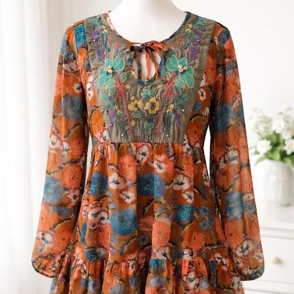 Ariat Tops - NWT Aratta Silent Journey Embroidered Boho Tunic Top | Floral Peplum Blouse